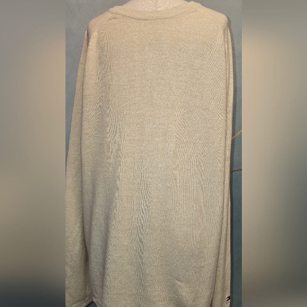 Vintage Linen Cotton Tommy Hilfiger Soft Cream Ivory White Crewneck Sweater L